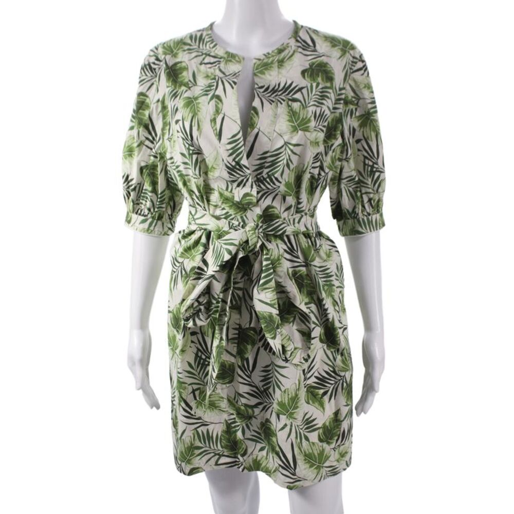 Marella Womens Green Floral Shirt Wrap Dress Tie Round Neck 3/4 Sleeve Size 12